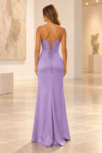 Elegant Satin Sheath Sweetheart Strapless Cutout Lace-Up Back Prom Dress