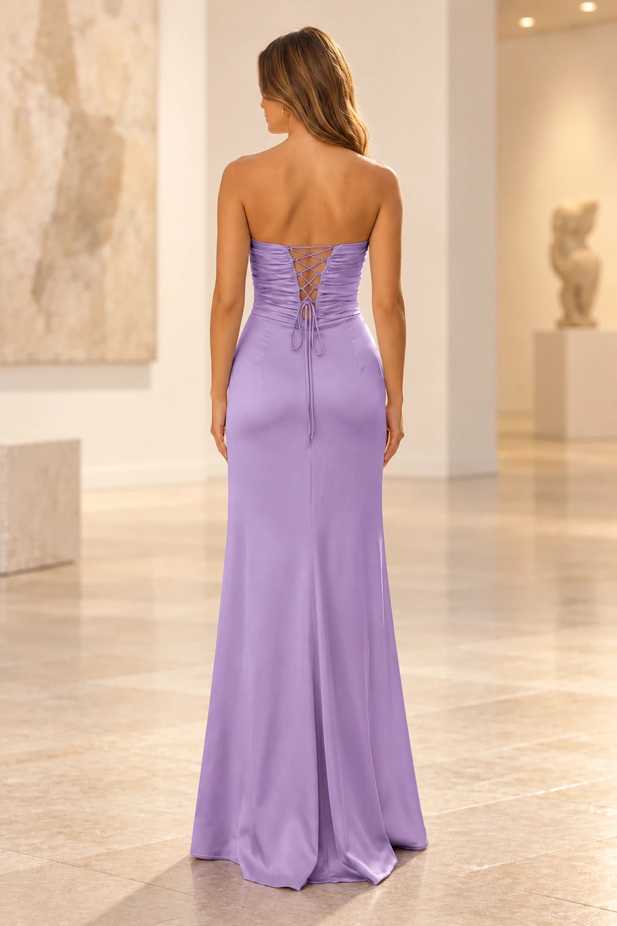 Elegant Satin Sheath Sweetheart Strapless Cutout Lace-Up Back Prom Dress