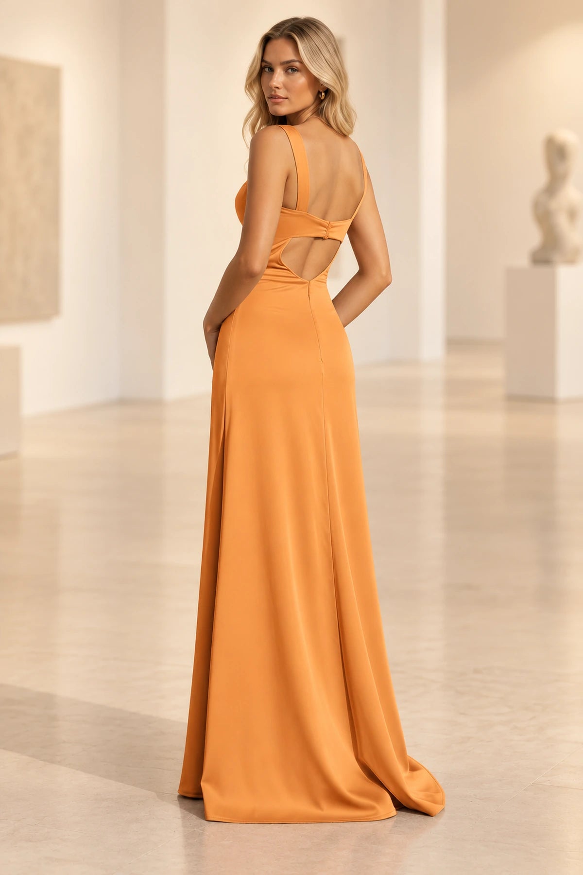 Elegant Satin Sheath Sweetheart Wide-Strap High-Slit Open-Back Long Prom Dress