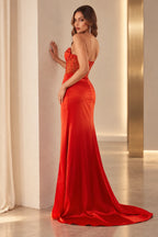 Glamorous Satin Sheath Sweetheart Sleeveless Floor-Length Slit Prom Dress