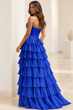 Elegant Chiffon Ball Gown Sweetheart Strapless Corset Lace-Up Back Prom Dress