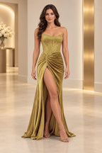 Striking Sheath Scoop Neck Strapless Lace Up Floor Length Prom Dress