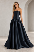 Romantic A Line Straight Neck Strapless Drop Waist Long Prom Dress