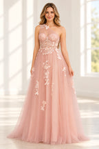 Romantic Tulle A Line Sweetheart One Shoulder Floral Long Prom Dress