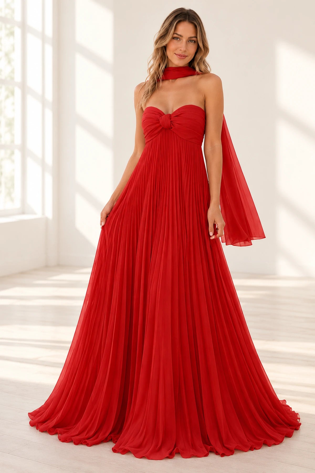 Elegant Chiffon A-Line Sweetheart Strapless Pleated Lace-Up Back Prom Dress