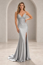 Elegant Sequin Mermaid V-Neck Spaghetti Strap Crisscross Back Long Prom Dress
