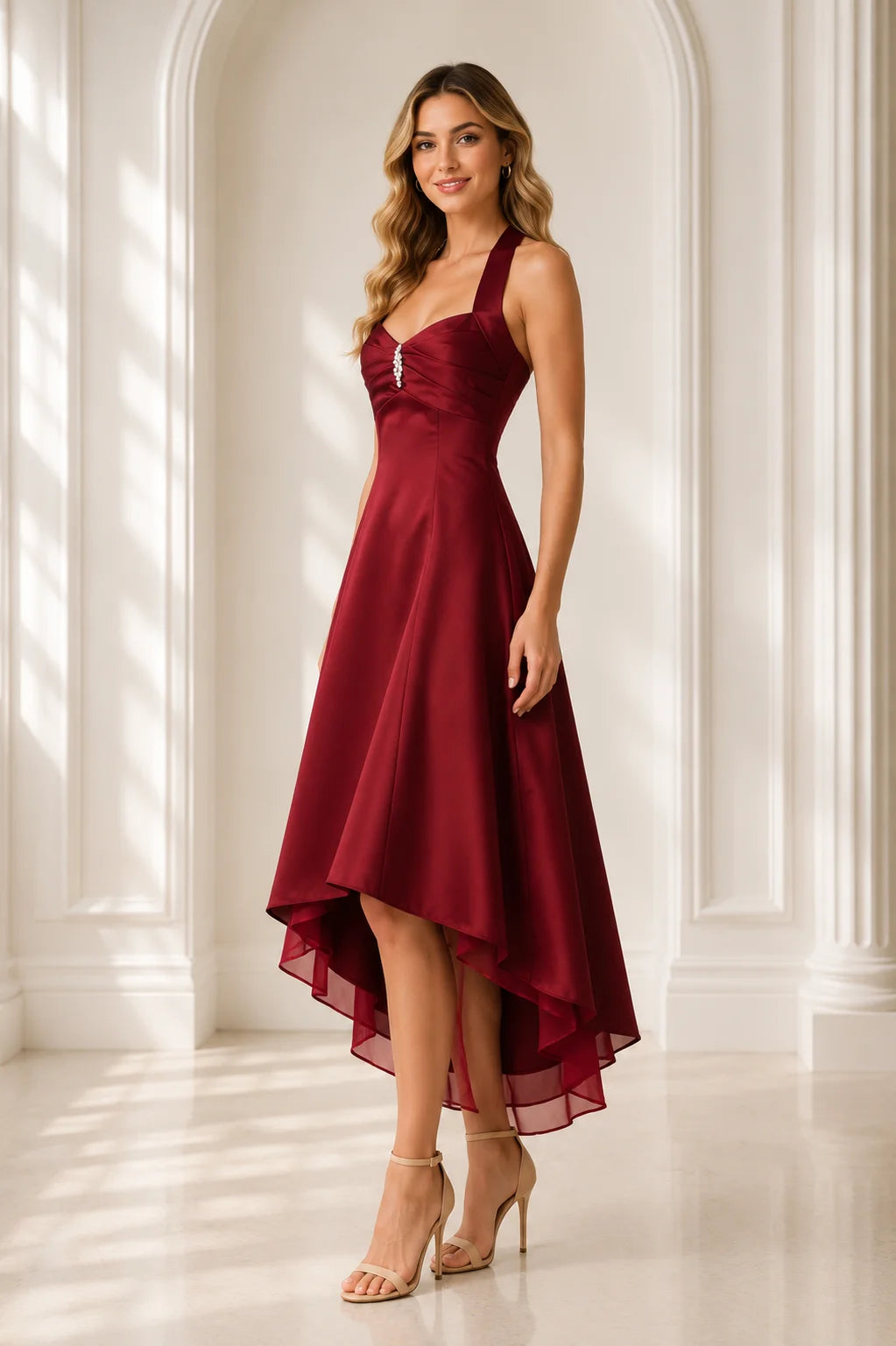 Burgundy Chiffon High Low A Line Cocktail Dress with Sweetheart Neckline Homecoming dress