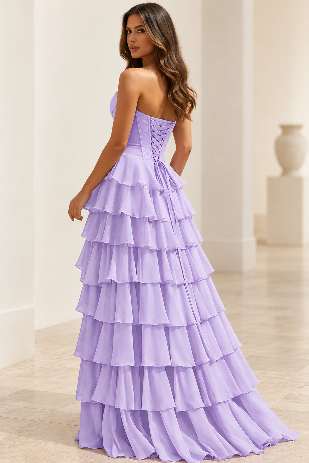 Elegant Chiffon Ball Gown Sweetheart Strapless Corset Lace-Up Back Prom Dress