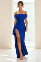 Elegant Sheath Off Shoulder Short Sleeve Lace-Up Back Long Prom Dress