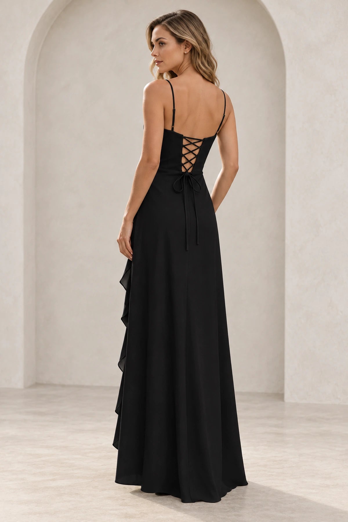 Elegant Chiffon A-Line Sweetheart Spaghetti Strap Lace-Up Back Long Prom Dress