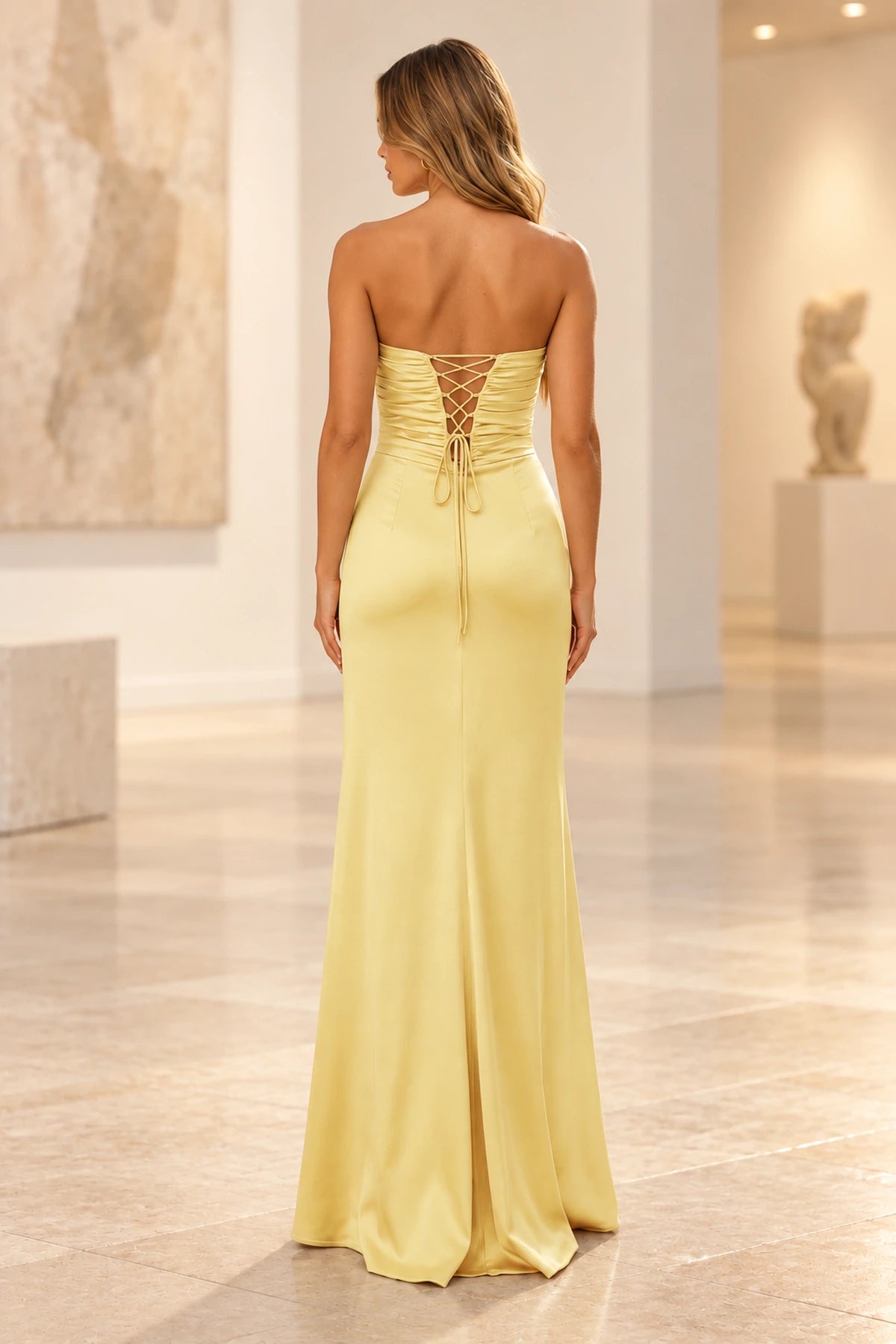 Elegant Satin Sheath Sweetheart Strapless Cutout Lace-Up Back Prom Dress