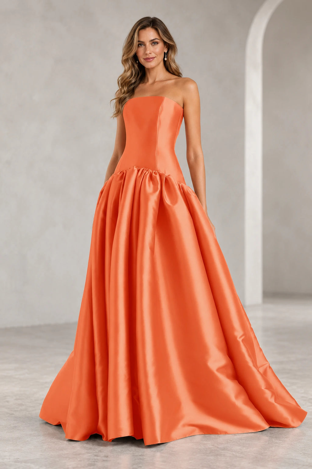Romantic A Line Straight Neck Strapless Drop Waist Long Prom Dress
