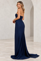 Radiant Satin Look Sheath Straight Neck Strapless Draped Long Prom Dress