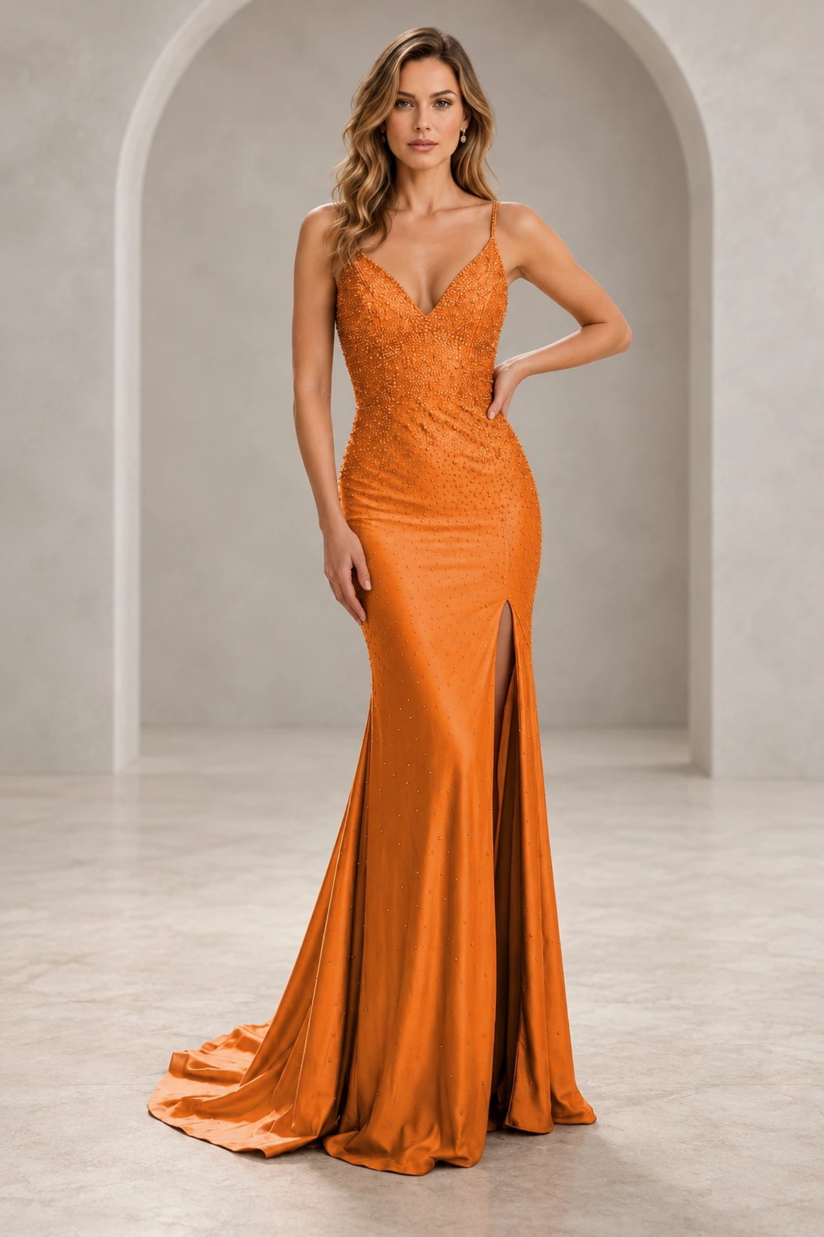 Elegant Sequin Mermaid V-Neck Spaghetti Strap Crisscross Back Long Prom Dress