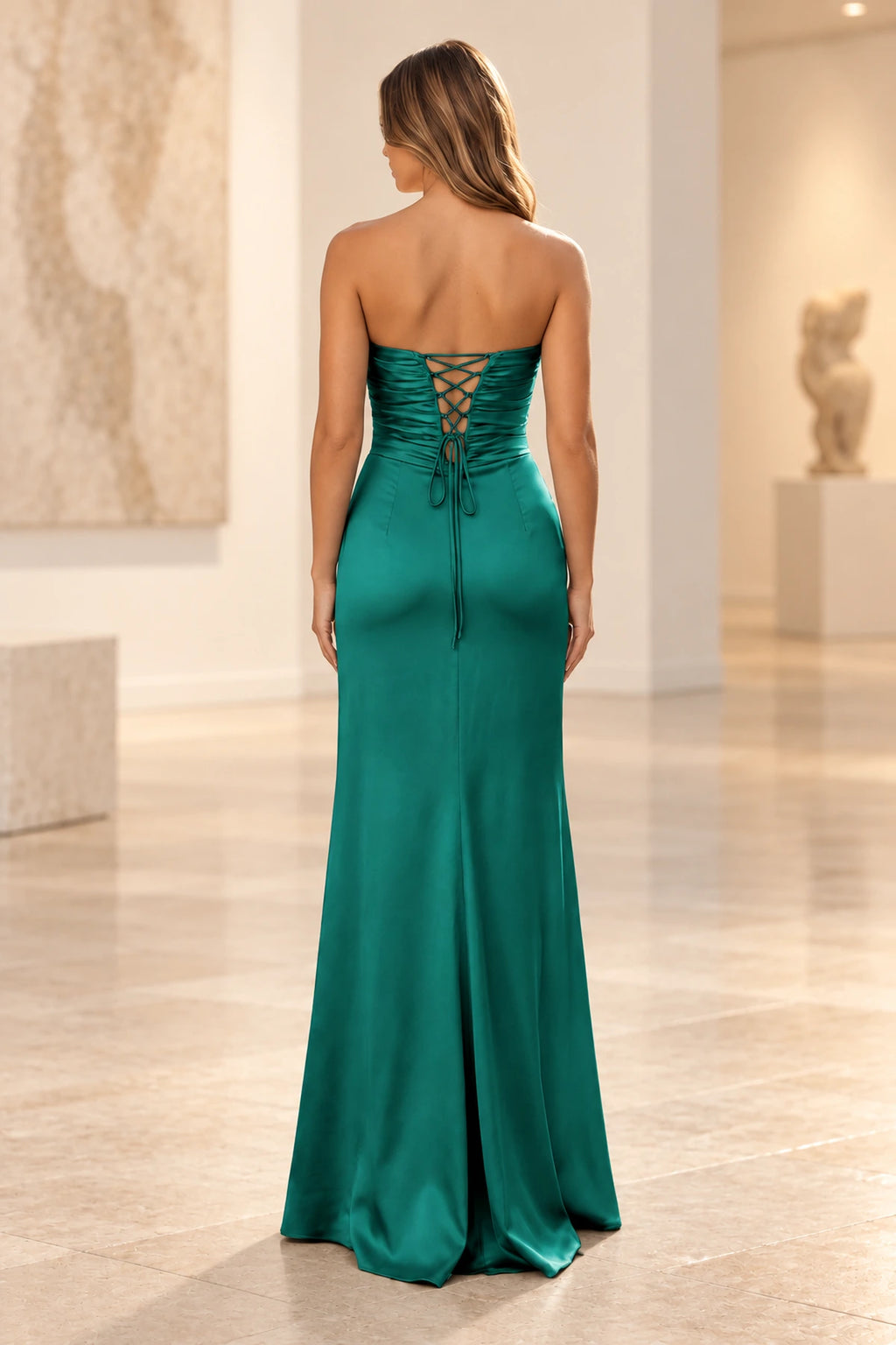 Elegant Satin Sheath Sweetheart Strapless Cutout Lace-Up Back Prom Dress