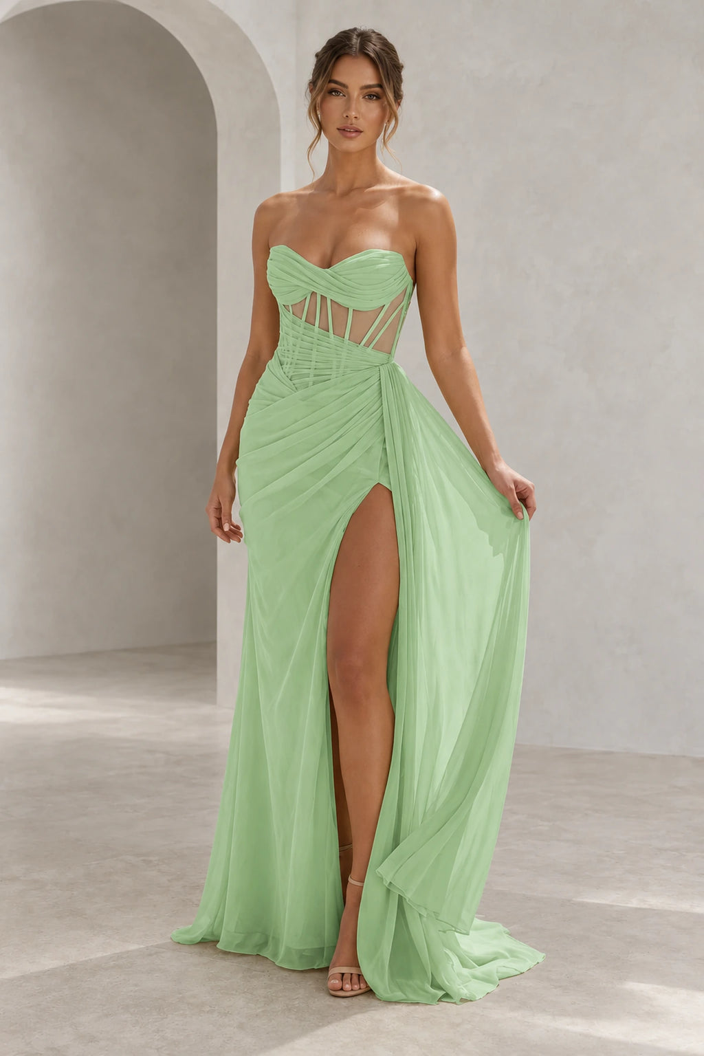 Elegant Chiffon Mermaid Sweetheart Strapless Cutout Lace-Up Back Prom Dress