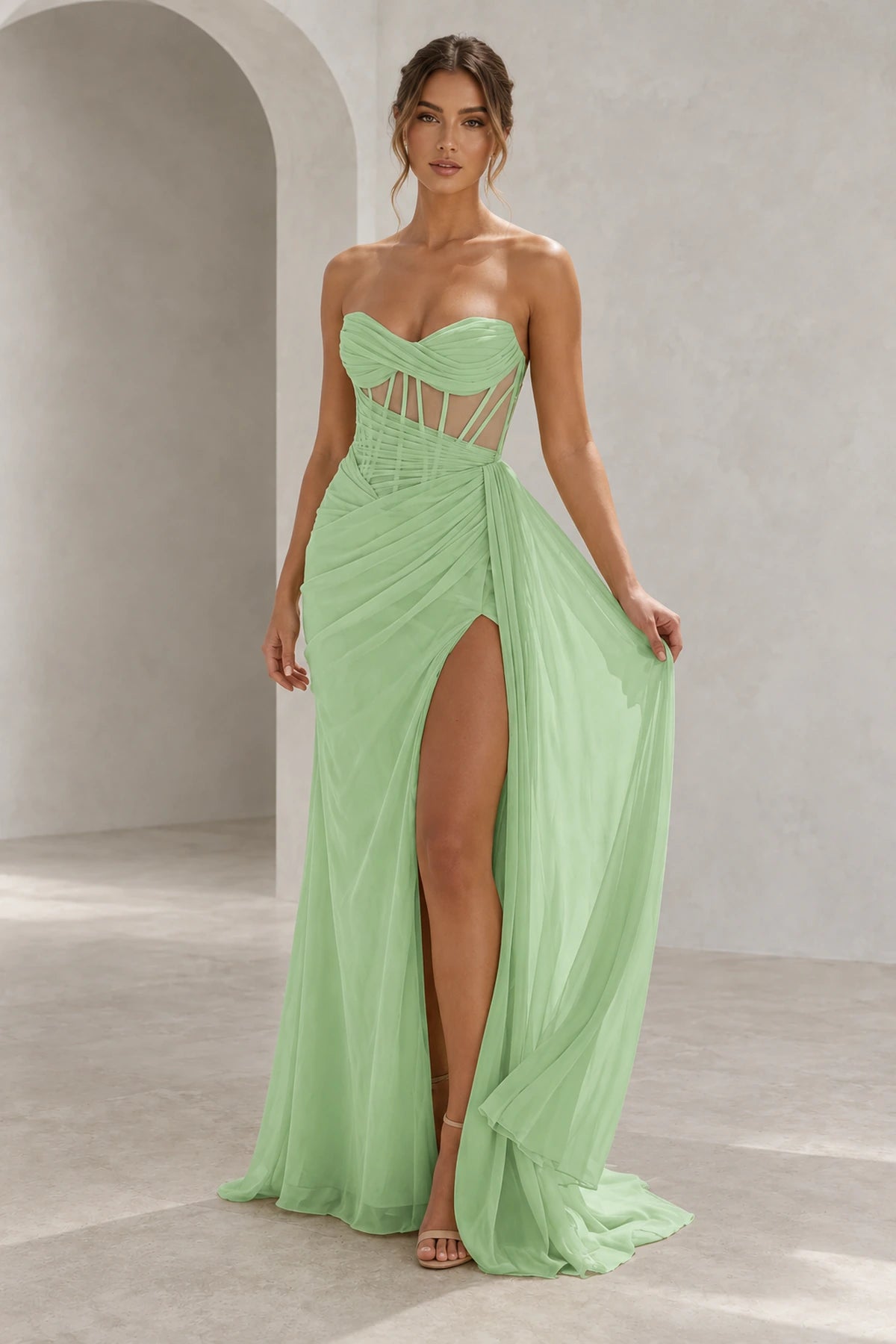 Elegant Chiffon Mermaid Sweetheart Strapless Cutout Lace-Up Back Prom Dress