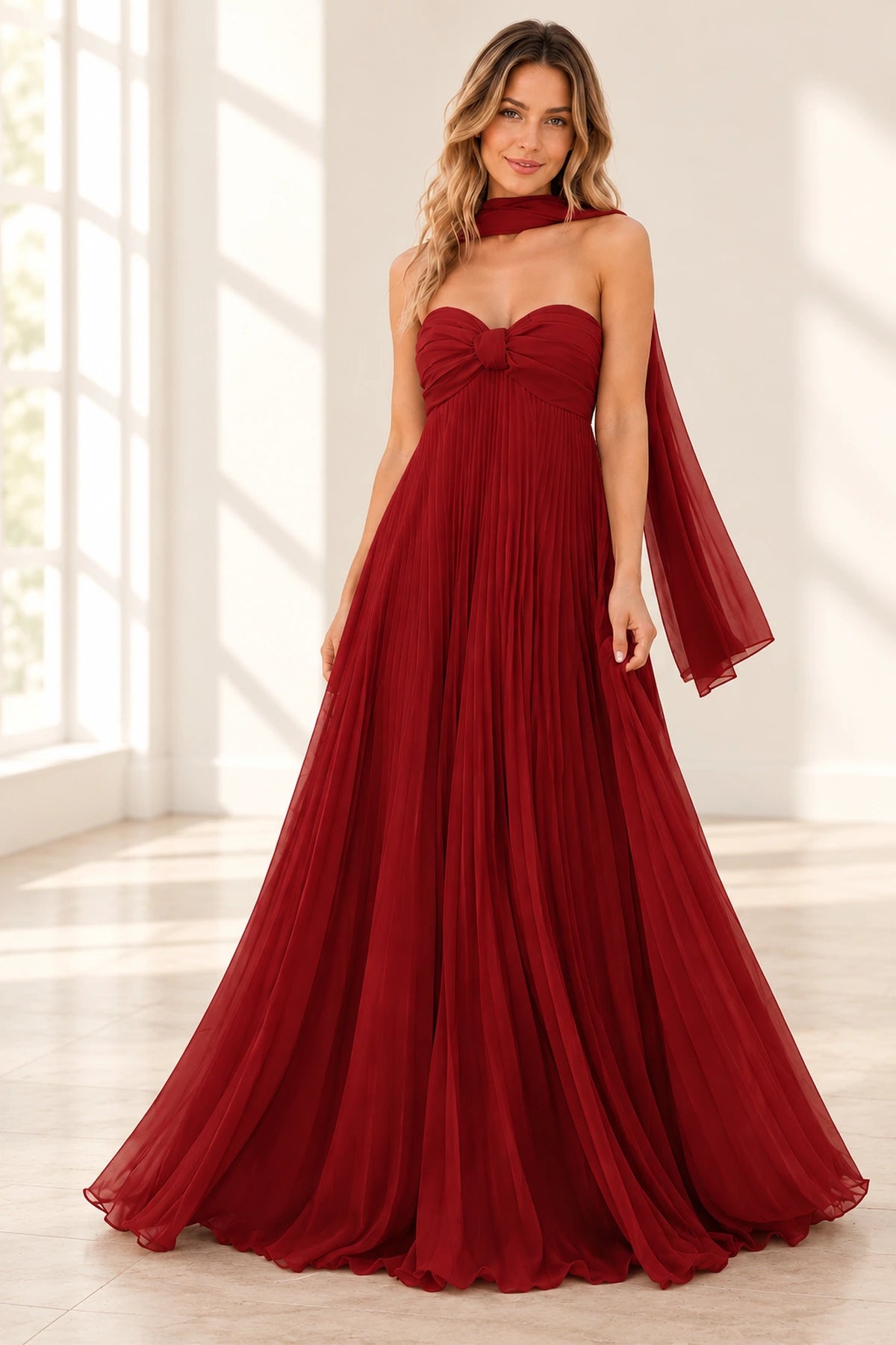 Elegant Chiffon A-Line Sweetheart Strapless Pleated Lace-Up Back Prom Dress