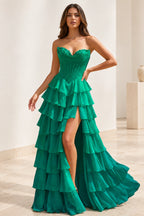 Elegant Chiffon Ball Gown Sweetheart Strapless Corset Lace-Up Back Prom Dress