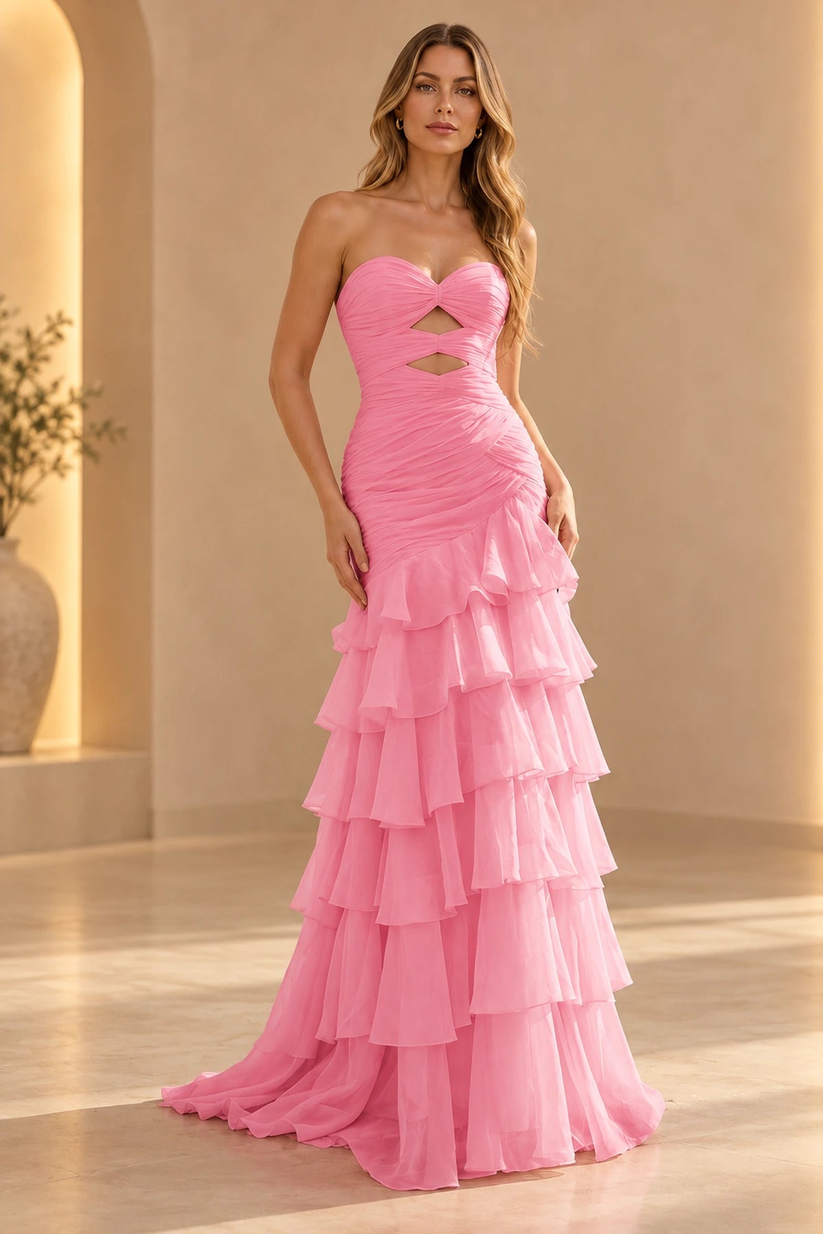 Elegant Chiffon Mermaid Sweetheart Strapless Cutout Lace-Up Back Prom Dress