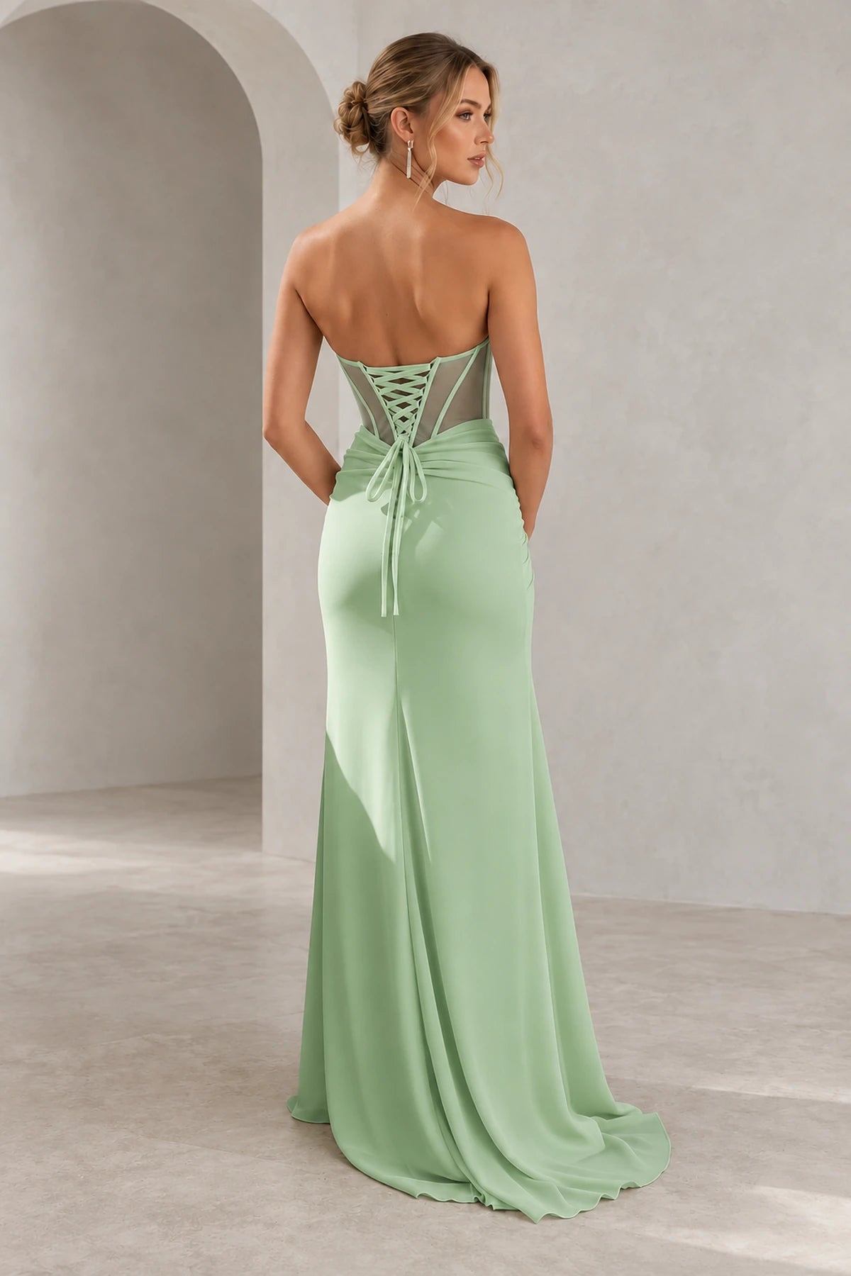 Elegant Chiffon Mermaid Sweetheart Strapless Cutout Lace-Up Back Prom Dress