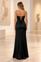 Elegant Satin Sheath Sweetheart Strapless Cutout Lace-Up Back Prom Dress