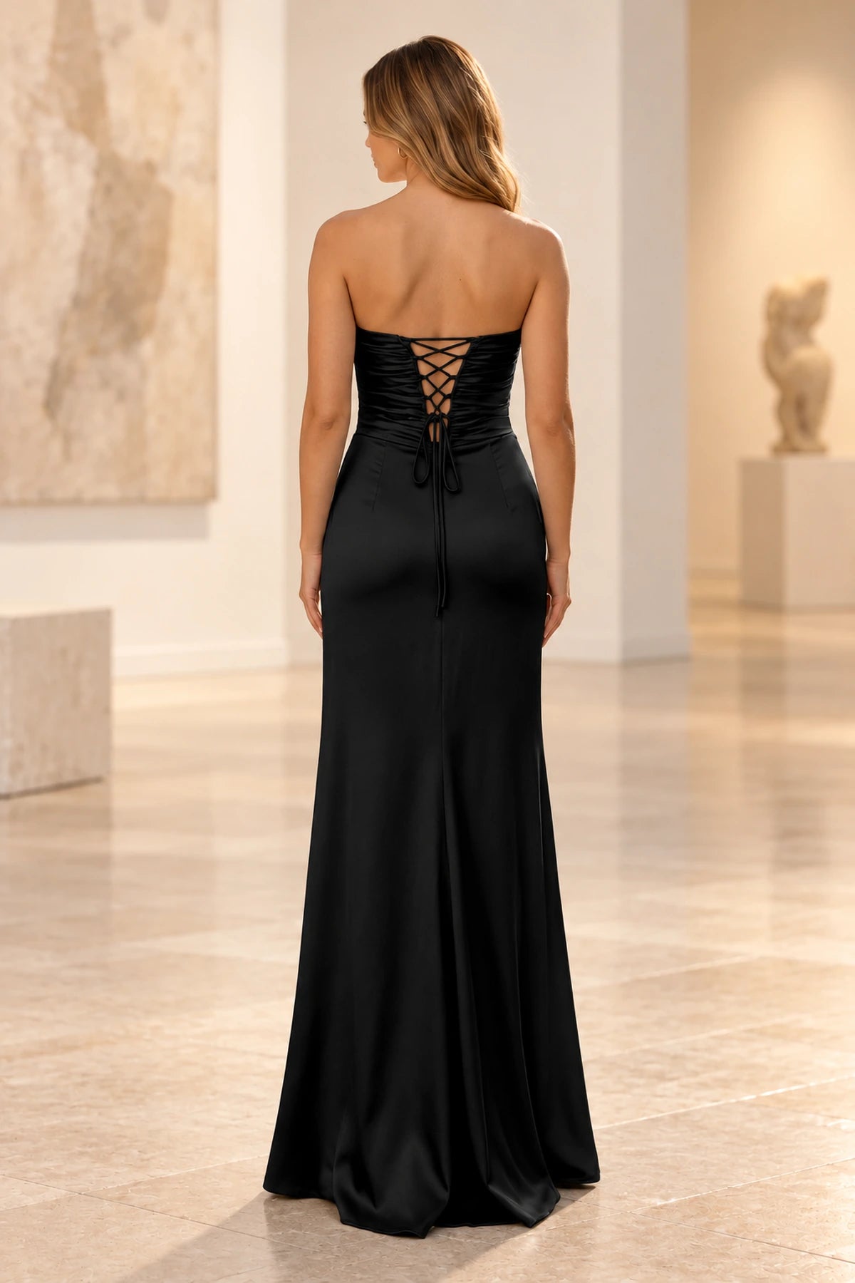 Elegant Satin Sheath Sweetheart Strapless Cutout Lace-Up Back Prom Dress
