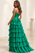 Elegant Chiffon Ball Gown Sweetheart Strapless Corset Lace-Up Back Prom Dress