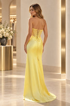 Elegant Satin Mermaid Sweetheart Strapless Corset Lace-Up Back Long Prom Dress