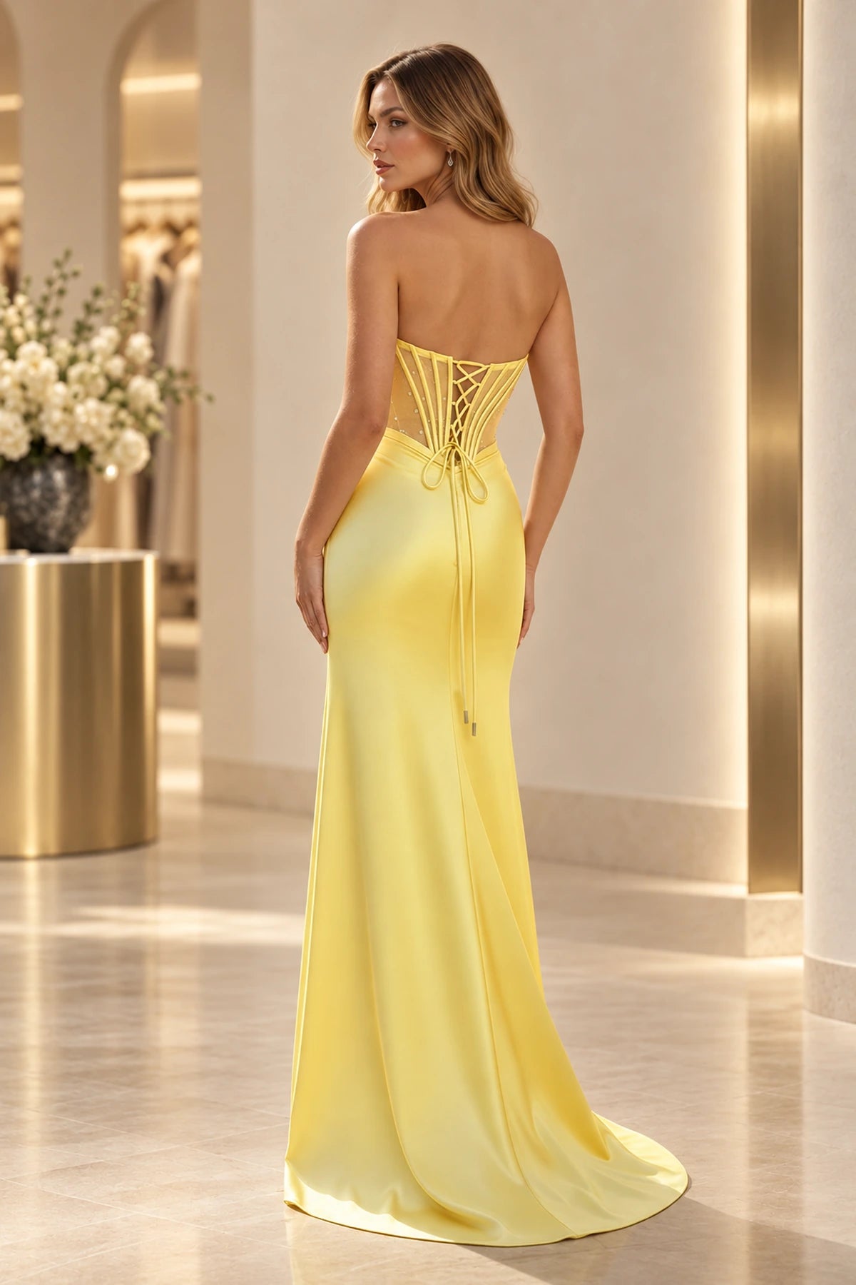 Elegant Satin Mermaid Sweetheart Strapless Corset Lace-Up Back Long Prom Dress