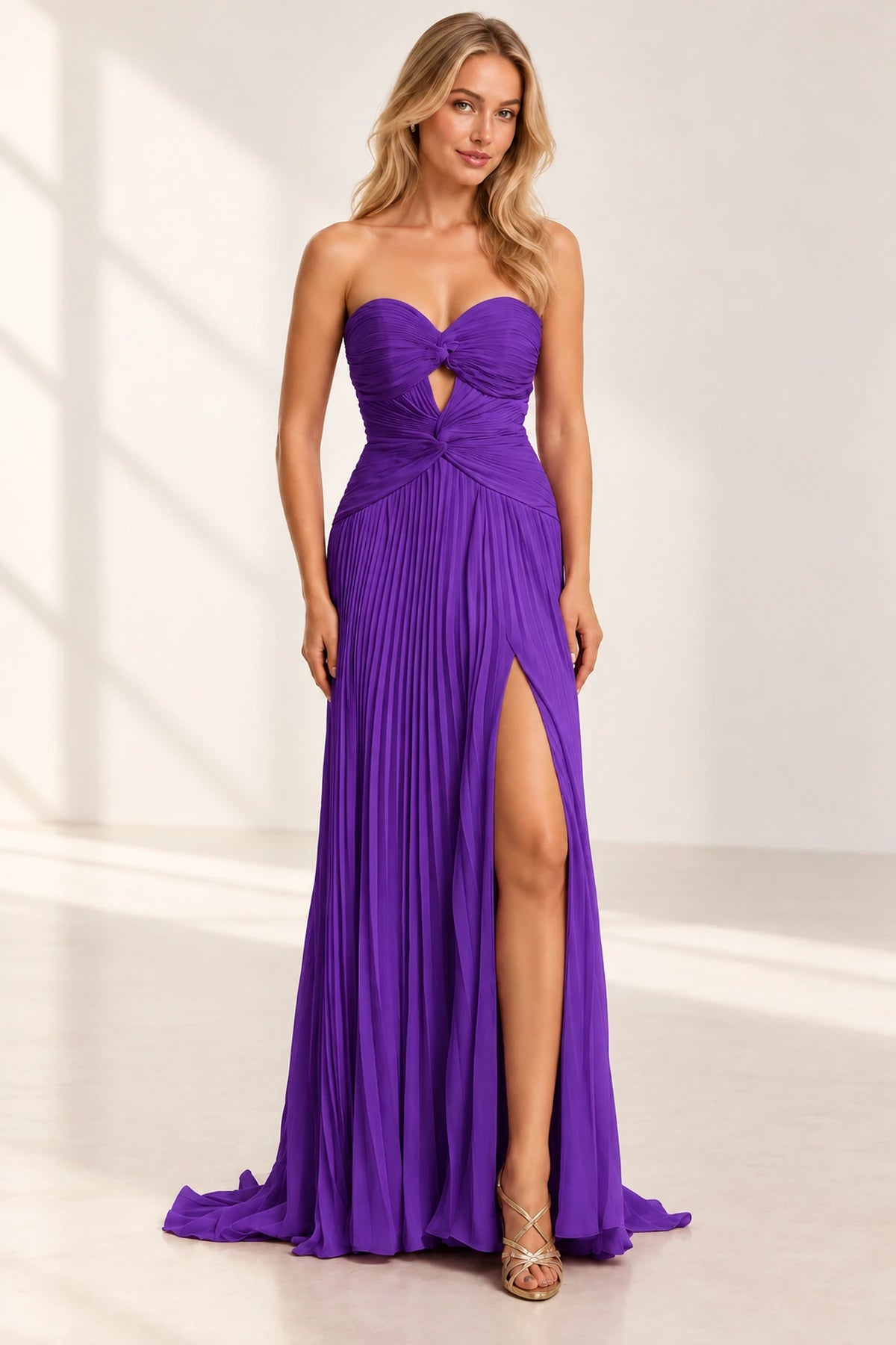 Elegant Chiffon A-Line Sweetheart Strapless Cutout Lace-Up Back Long Prom Dress