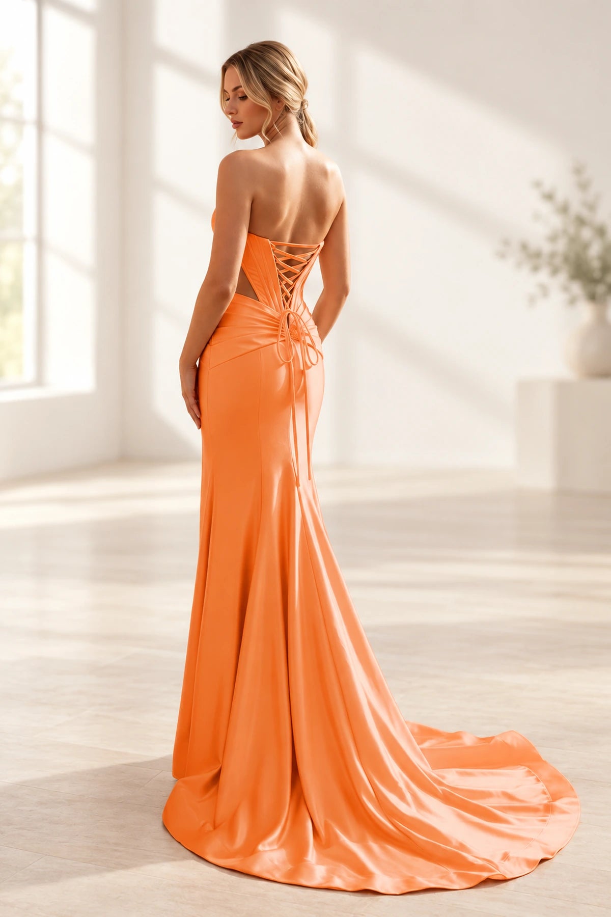 Elegant Satin Mermaid Sweetheart Strapless Cutout Lace-Up Back Long Prom Dress