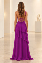 Romantic Chiffon A-Line Sweetheart Sleeveless Lace-Up Floor-Length Prom Dress
