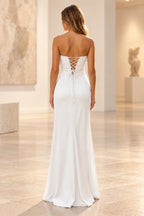 Elegant Satin Sheath Sweetheart Strapless Cutout Lace-Up Back Prom Dress
