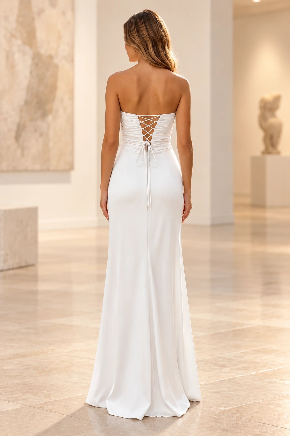 Elegant Satin Sheath Sweetheart Strapless Cutout Lace-Up Back Prom Dress