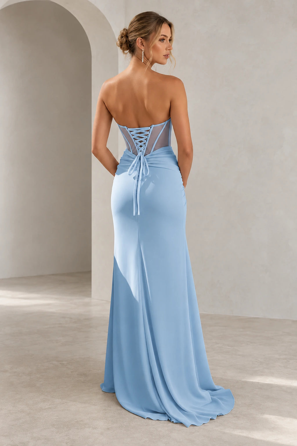 Elegant Chiffon Mermaid Sweetheart Strapless Cutout Lace-Up Back Prom Dress