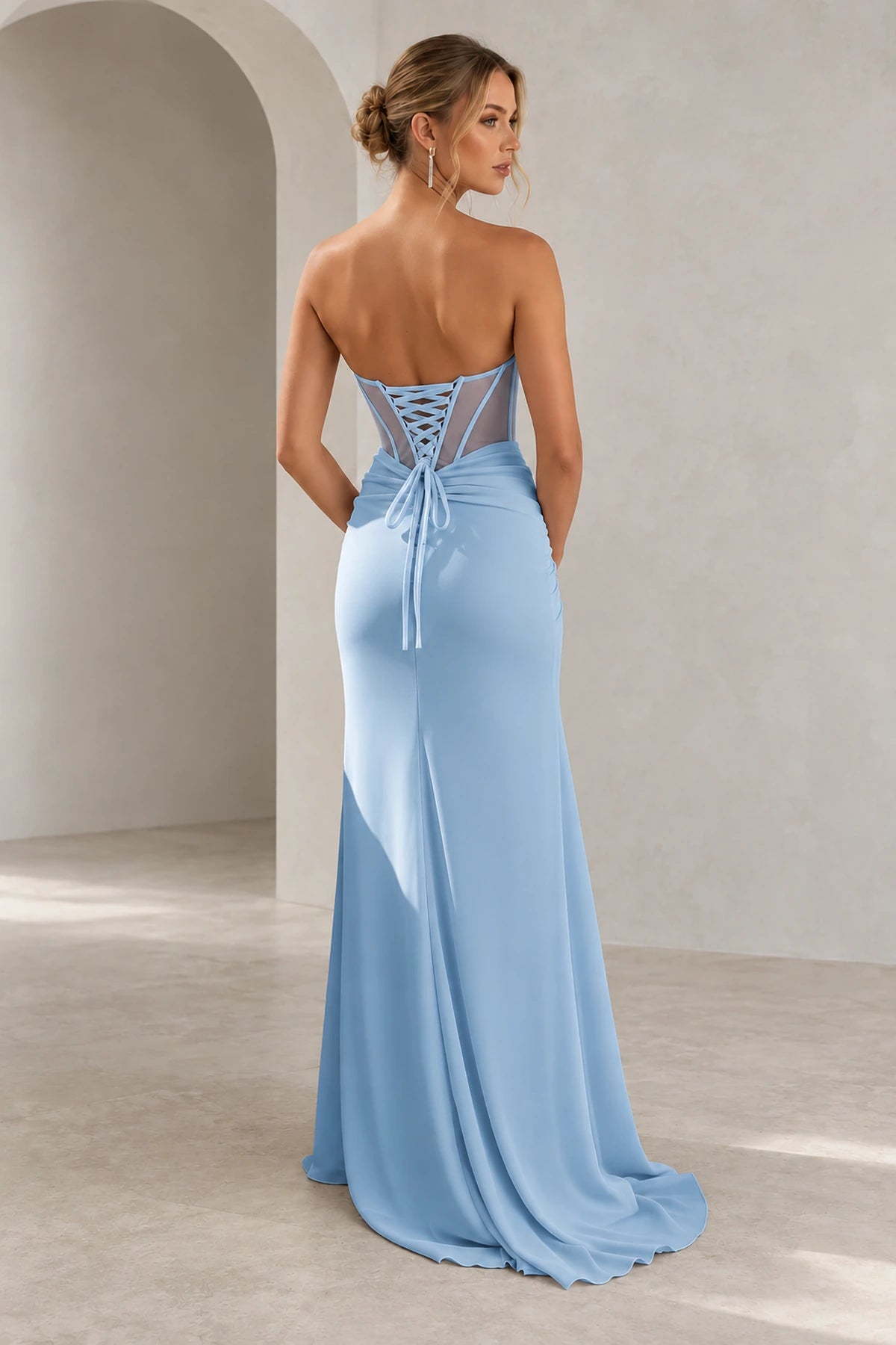 Elegant Chiffon Mermaid Sweetheart Strapless Cutout Lace-Up Back Prom Dress