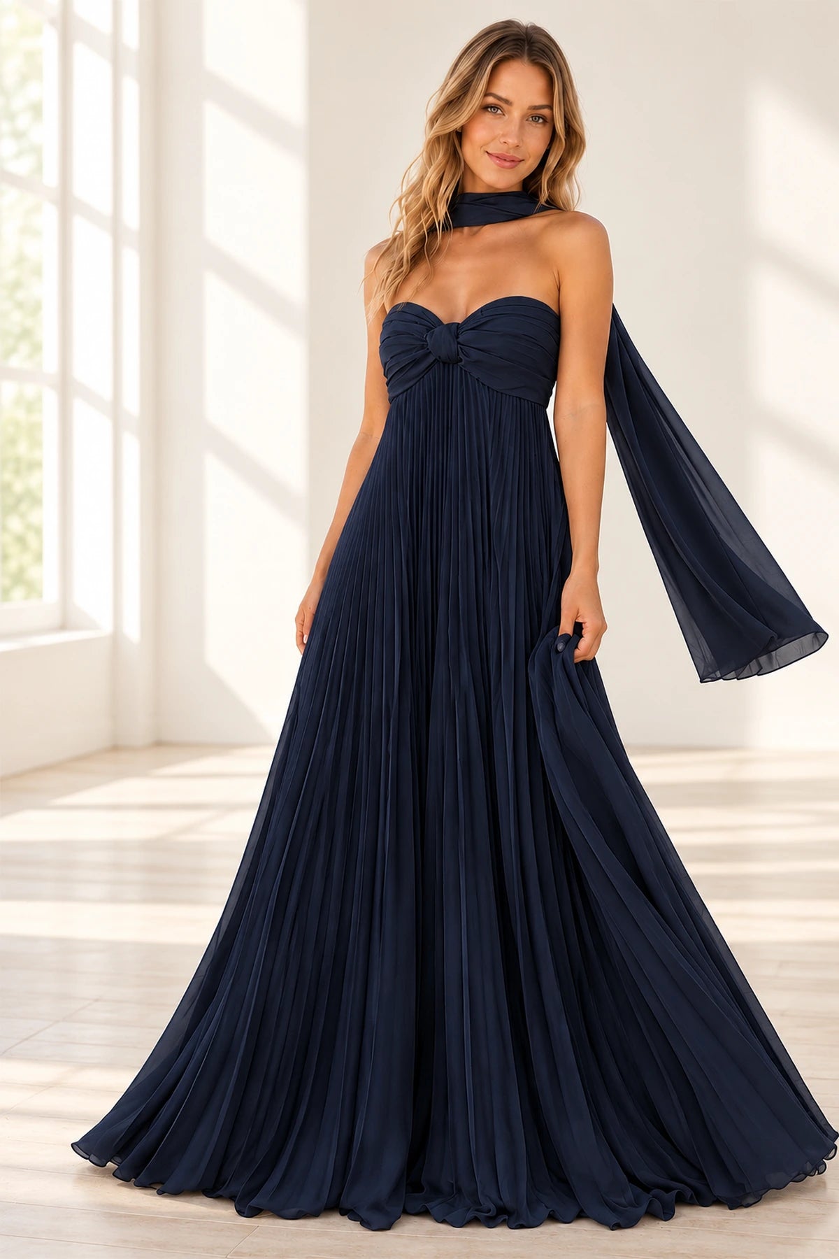 Elegant Chiffon A-Line Sweetheart Strapless Pleated Lace-Up Back Prom Dress