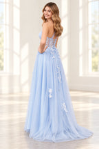 Romantic Tulle A Line Sweetheart One Shoulder Floral Long Prom Dress