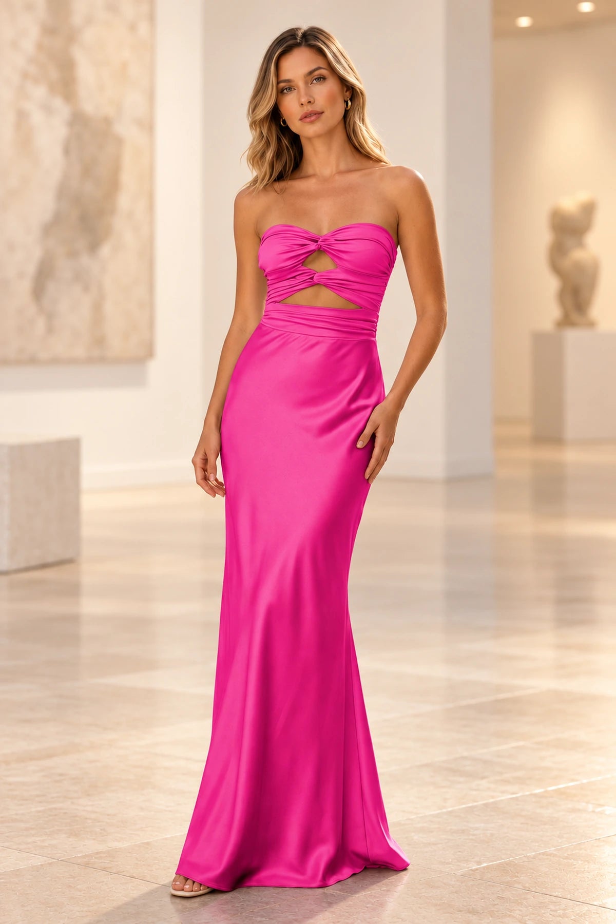 Elegant Satin Sheath Sweetheart Strapless Cutout Lace-Up Back Prom Dress