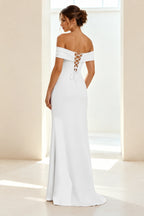Elegant Sheath Off Shoulder Short Sleeve Lace-Up Back Long Prom Dress