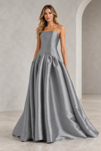 Romantic A Line Straight Neck Strapless Drop Waist Long Prom Dress