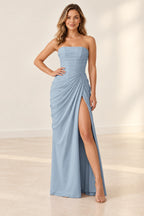 Chic Sheath Strapless Sleeveless Lace Up Back Floor Length Bridesmaid Dress