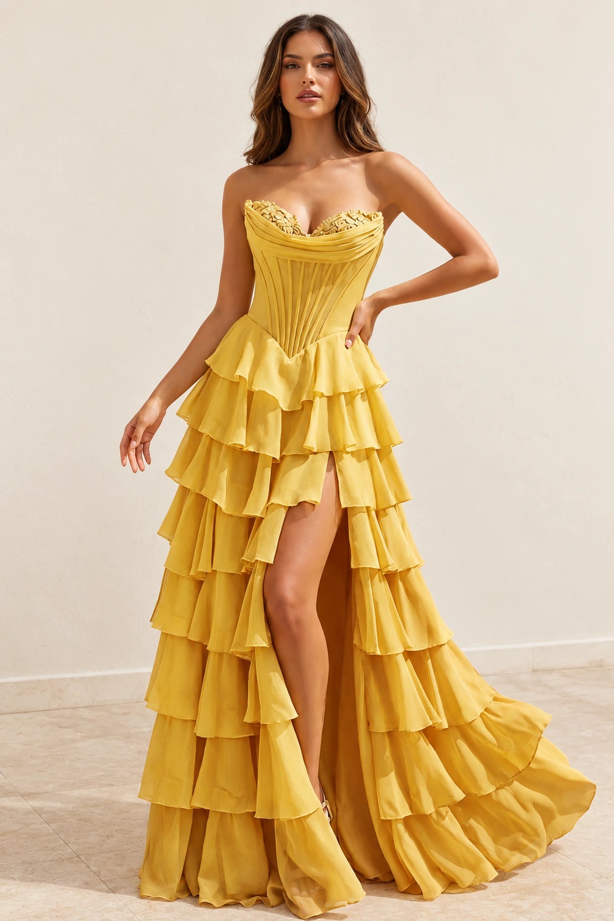 Elegant Chiffon Ball Gown Sweetheart Strapless Corset Lace-Up Back Prom Dress