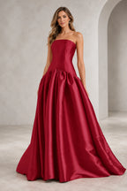 Romantic A Line Straight Neck Strapless Drop Waist Long Prom Dress