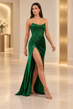 Striking Sheath Scoop Neck Strapless Lace Up Floor Length Prom Dress