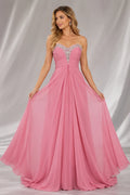 Blush Pink Chiffon Sweetheart Neck Long A Line Ball Gown Prom Dress