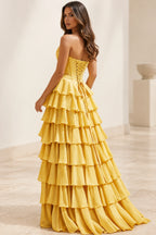 Elegant Chiffon Ball Gown Sweetheart Strapless Corset Lace-Up Back Prom Dress