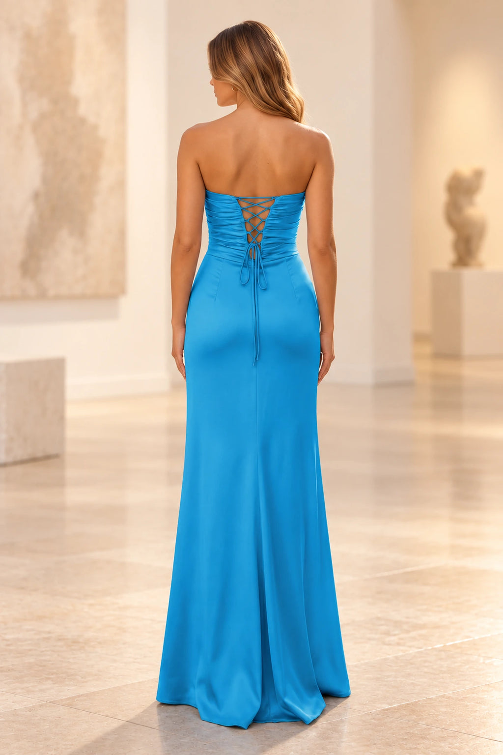 Elegant Satin Sheath Sweetheart Strapless Cutout Lace-Up Back Prom Dress