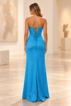 Elegant Satin Sheath Sweetheart Strapless Cutout Lace-Up Back Prom Dress